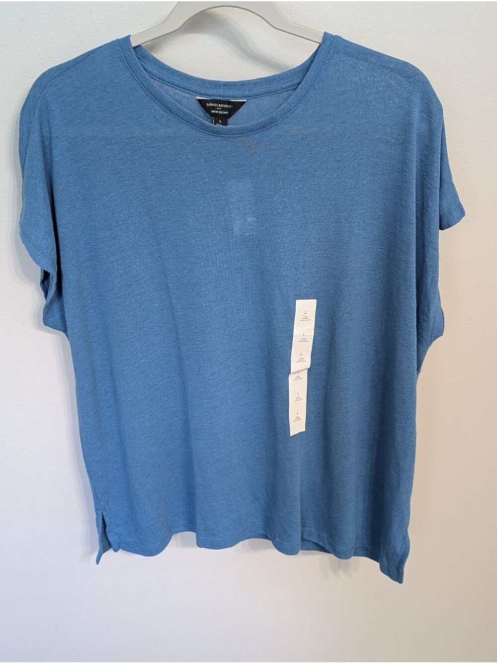 Banana Republic Crew Dolman Blue Linen Blend Short Sleeve Top Size L Oversized